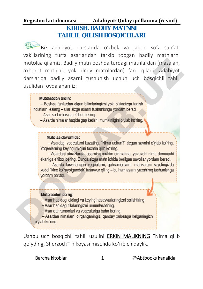 Registon kutubxonasi Adabiyot: Qulay qo'llanma (6-sinf)