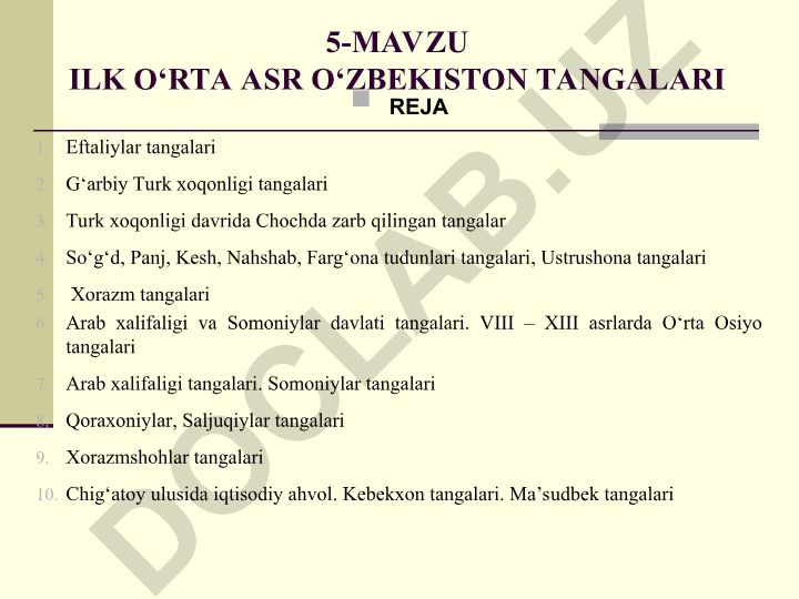 Ilk o‘rta asr O‘zbekiston tangalari tarixi