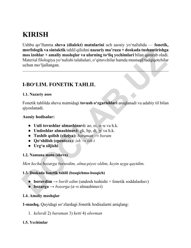 Sheva matnlarini fonetik, morfologik va sintaktik tahlil qilish