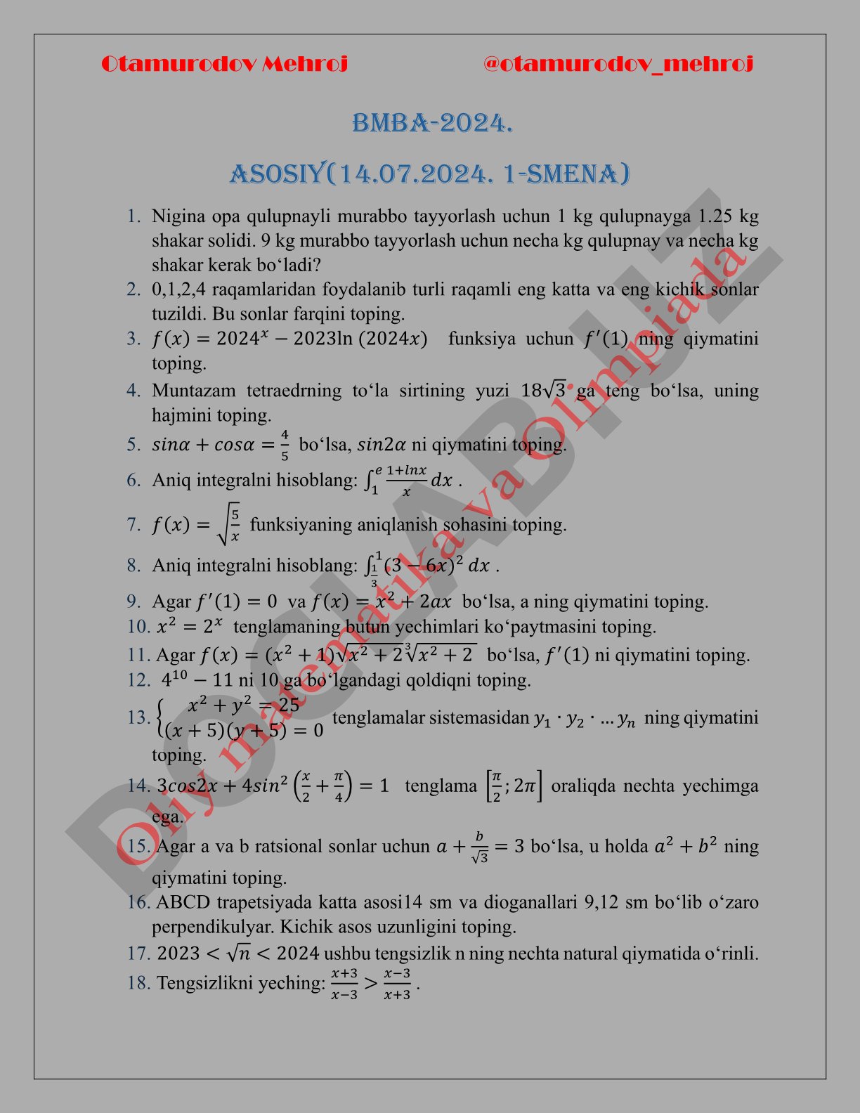 Matematik masalalar to'plami