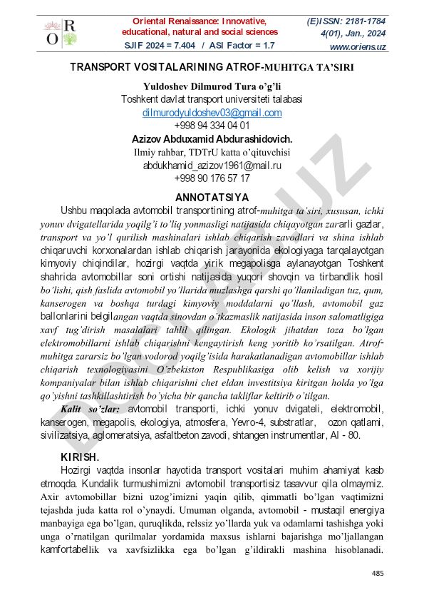 Transport vositalarining atrof-muhitga ta'siri