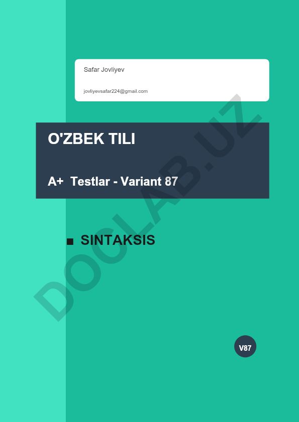 O'zbek tili sintaksis testi - Variant 87