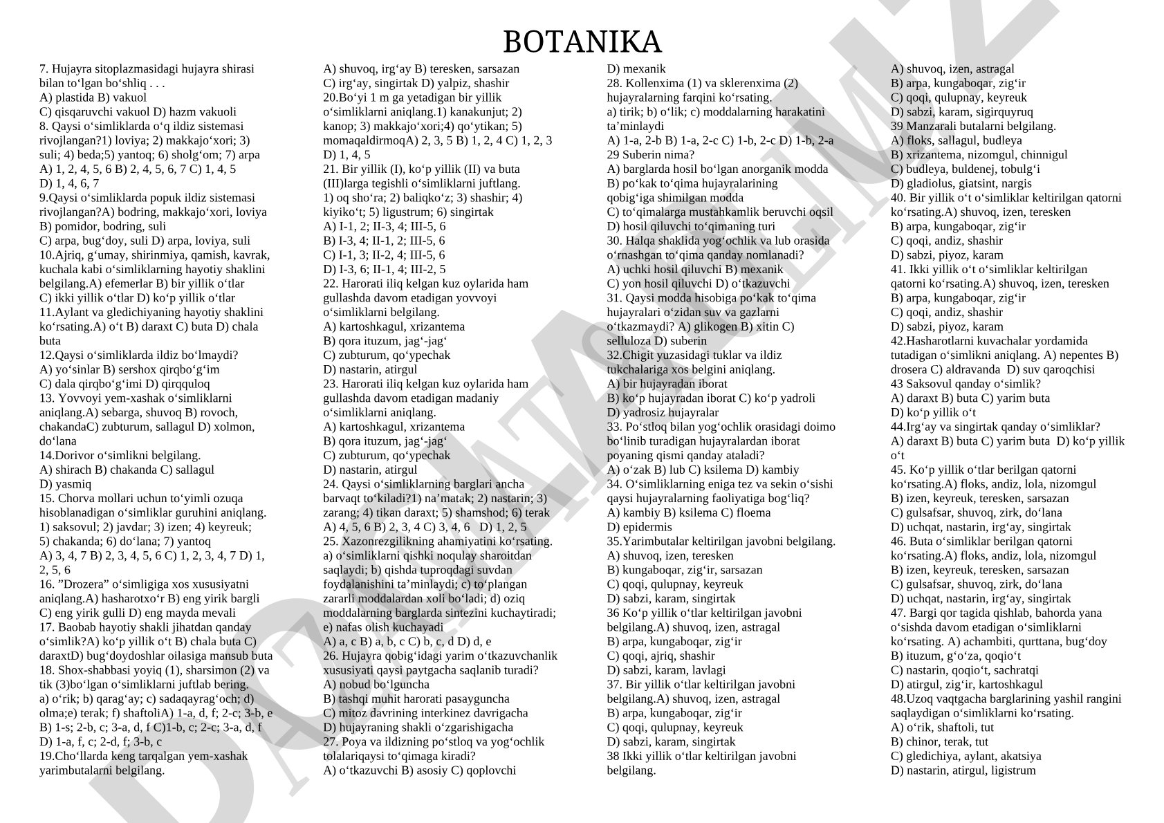 Biologiya test savollari