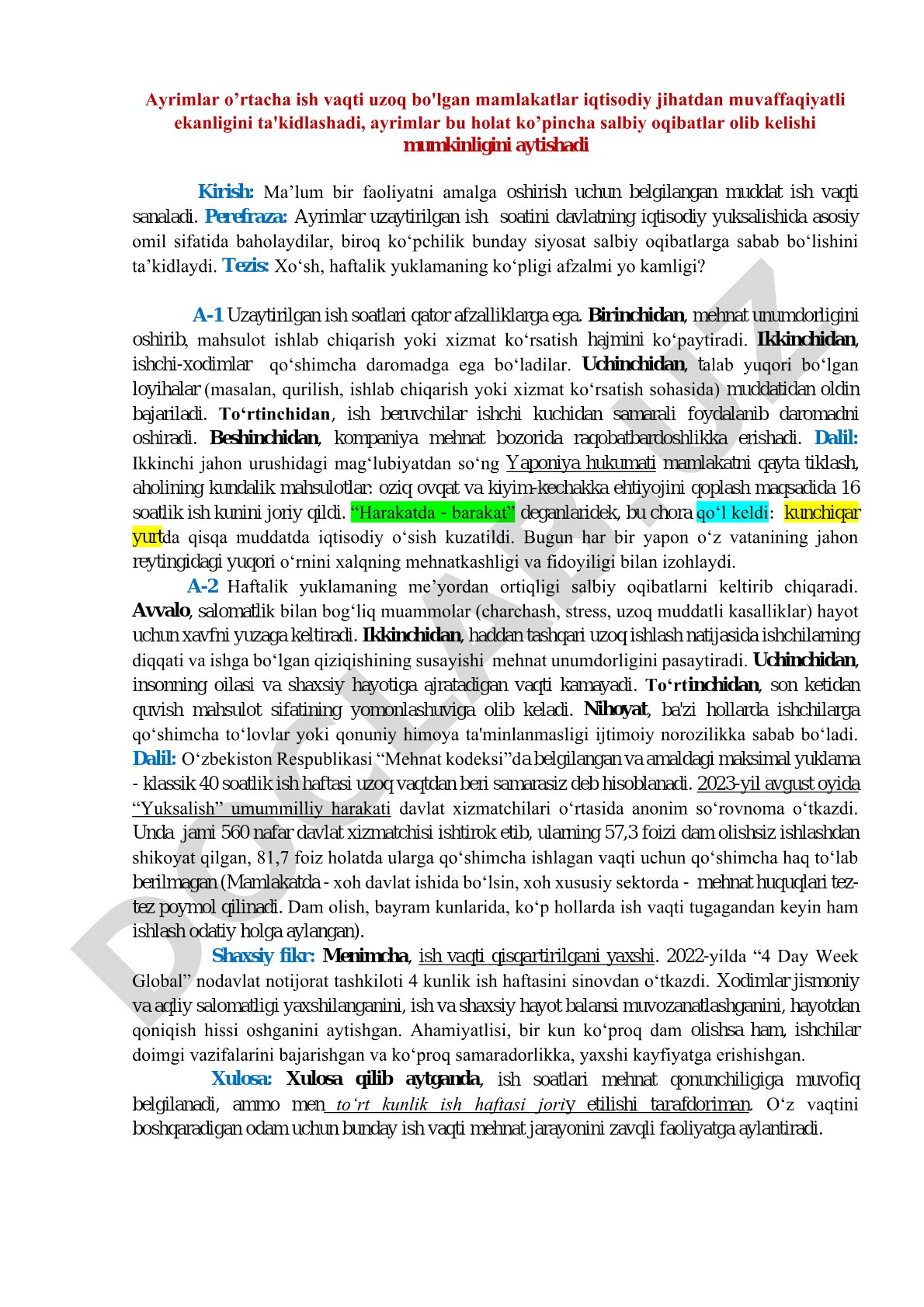 Ish vaqtining iqtisodiyotga ta'siri