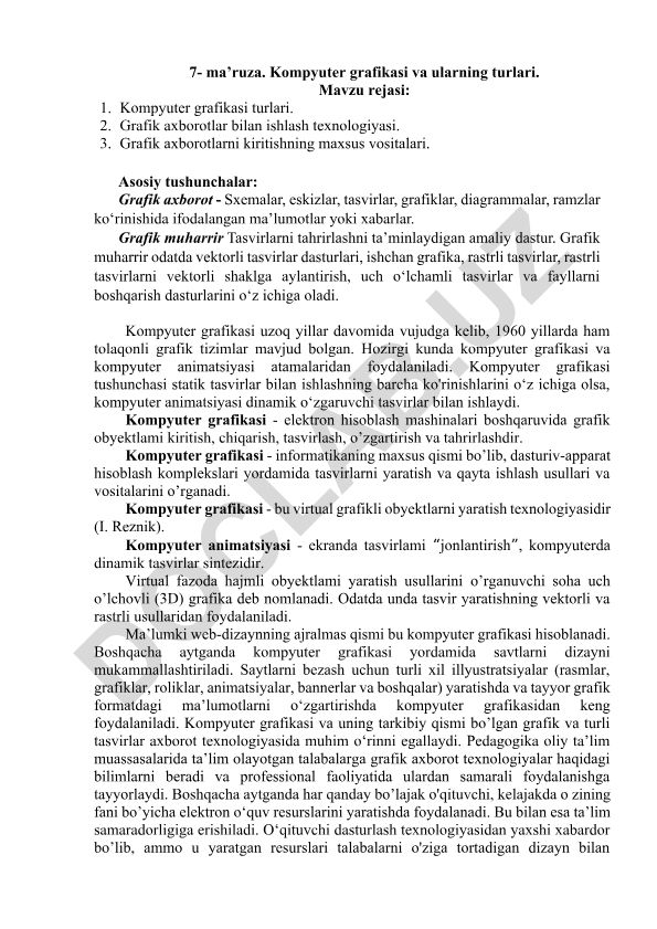 Kompyuter grafikasi va ularning turlari