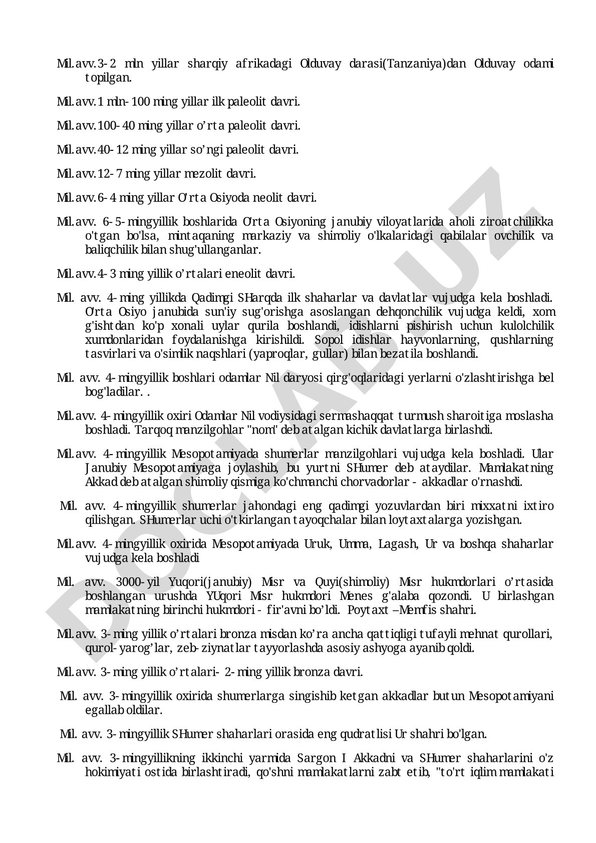 Qadimgi davrlar tarixi: paleolit, mezolit, neolit va ilk davlatlar