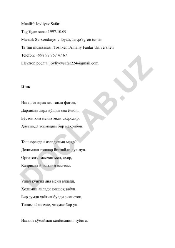 Sevgi va yolg‘izlik haqida she’r
