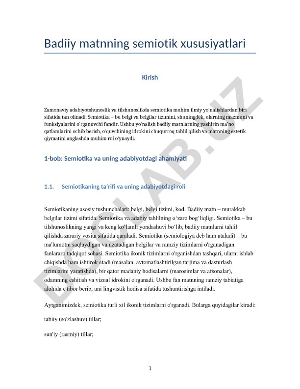 Badiiy matnning semiotik xususiyatlari