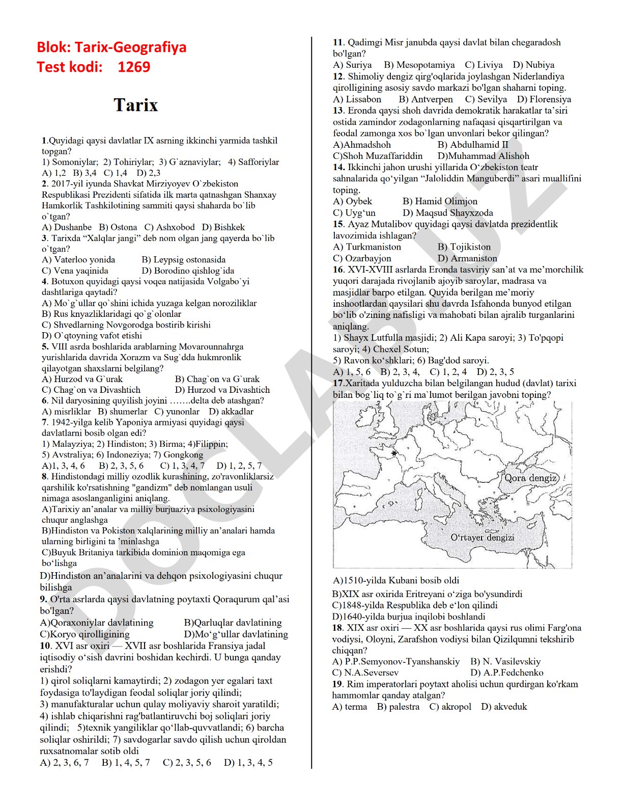 Tarix-Geografiya Test kodi 1269