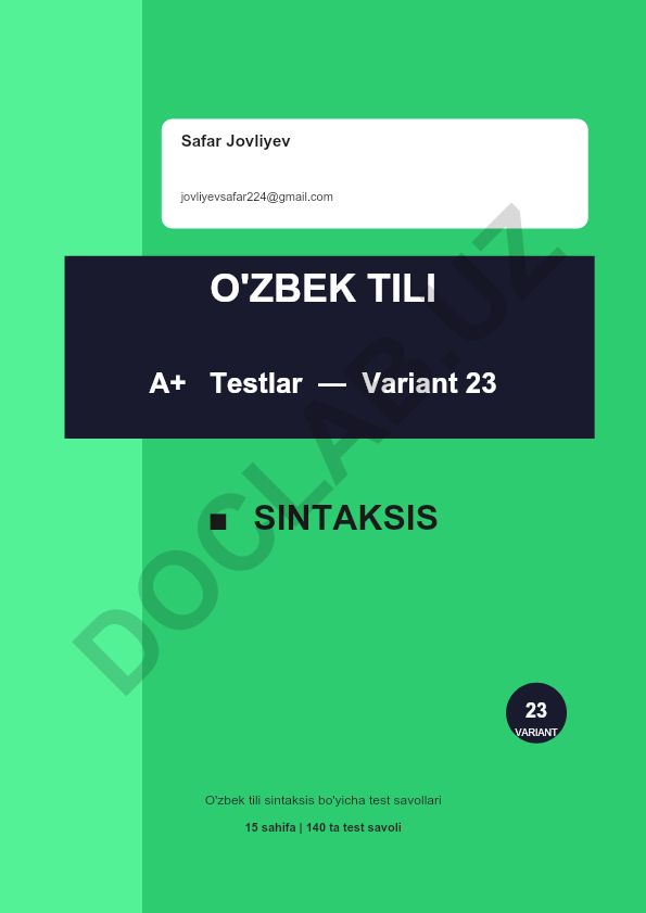 O'zbek tili sintaksis bo'yicha test savollari