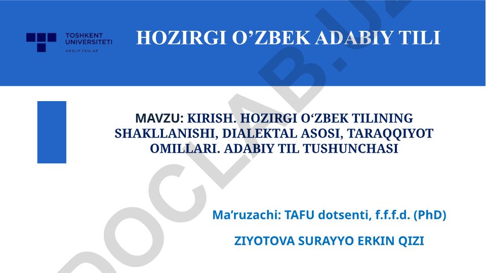 Hozirgi o'zbek adabiy tilining shakllanishi va adabiy til tushunchasi