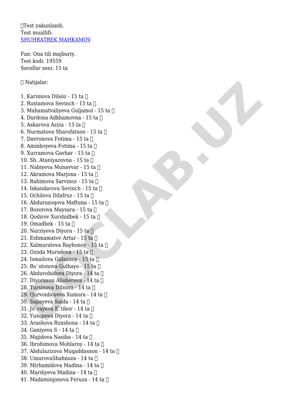 Ona tili test natijalari