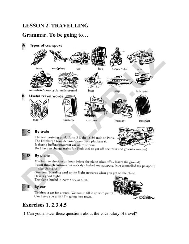 Travelling grammar lesson with to be going to exercises