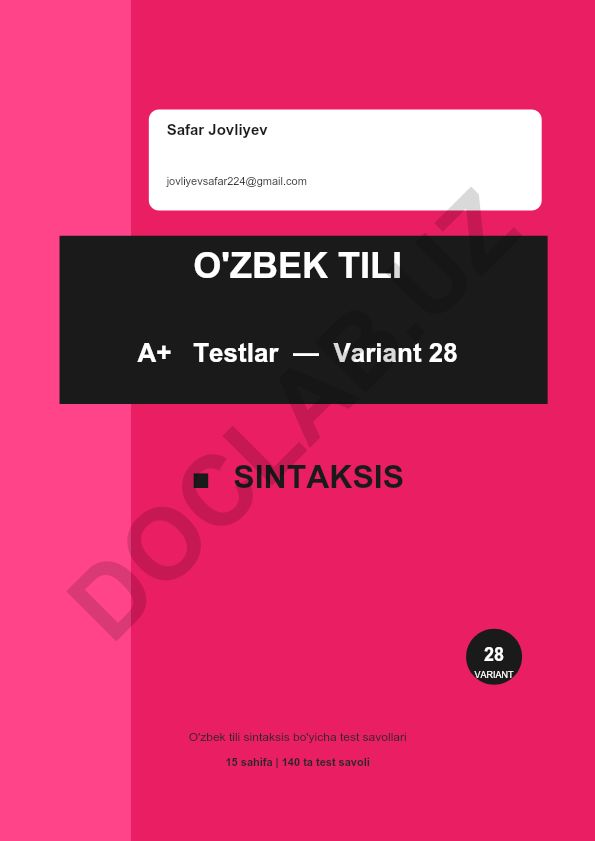 O'zbek tili sintaksis bo'yicha test savollari
