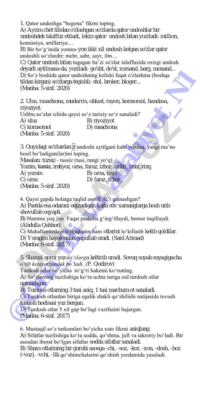 O'zbek tili qator undoshli so'zlar va tarixiy so'zlar