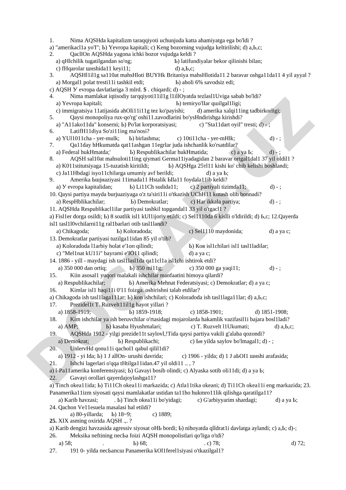 AQSHda kapitalizm taraqqiyoti