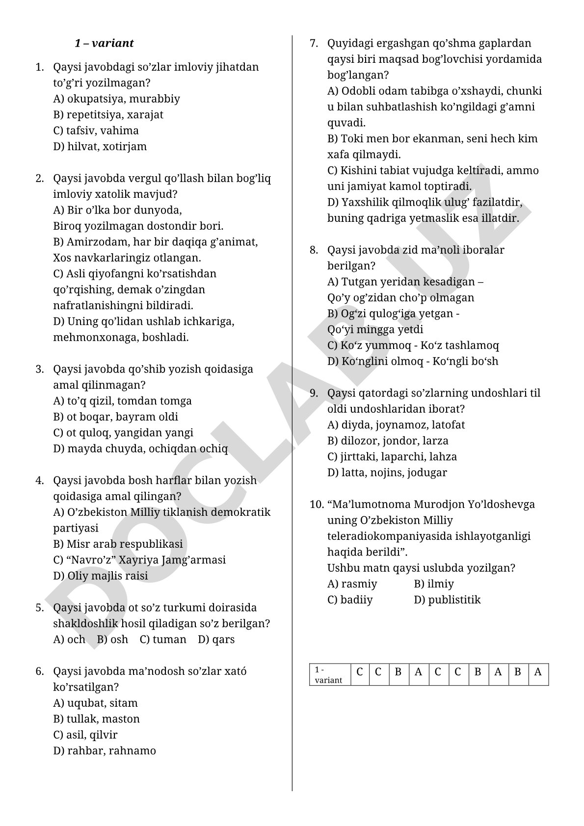 Ona tili imlo qoidalari test savollari