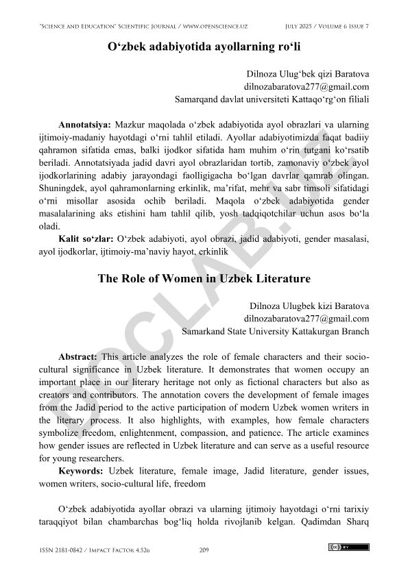 Oʻzbek adabiyotida ayollarning roʻli
