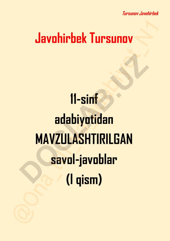 Tursunov Javohirbekning adabiyot mavzulashtirilgan savol-javoblari