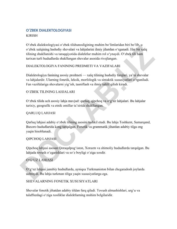 O‘zbek dialektologiyasi kirish