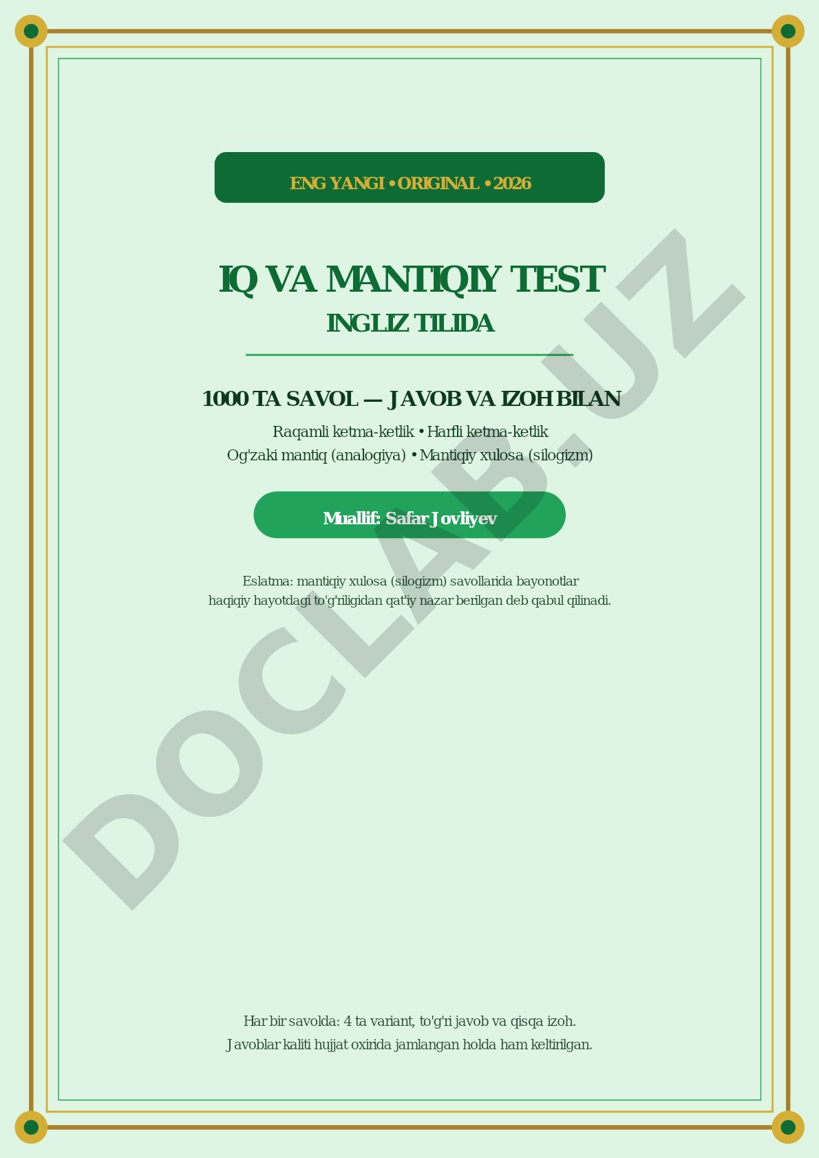 2026 IQ va mantiqiy test: 1000 savol