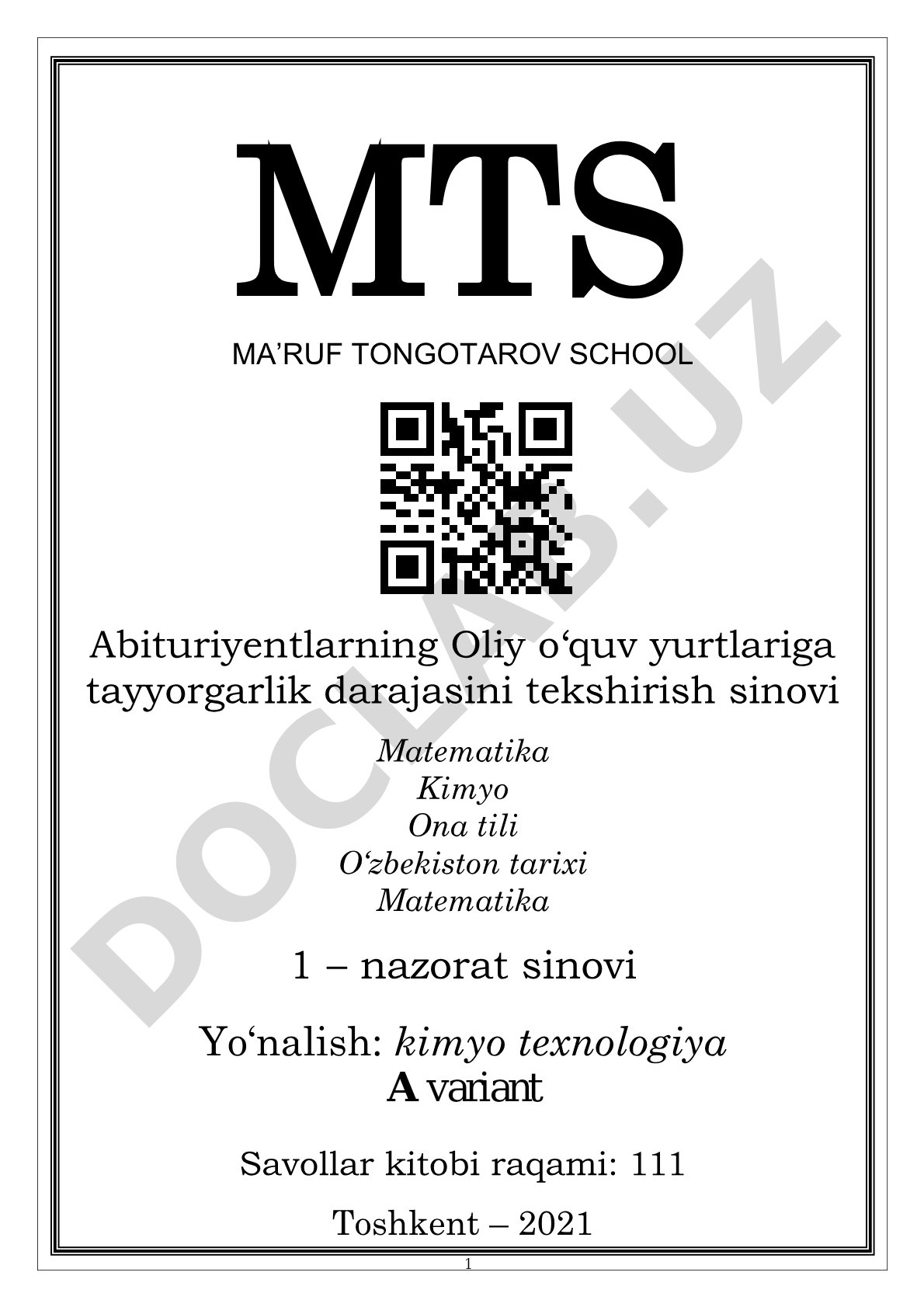 Abituriyentlarning Oliy o‘quv yurtlariga tayyorgarlik darajasini tekshirish sinovi