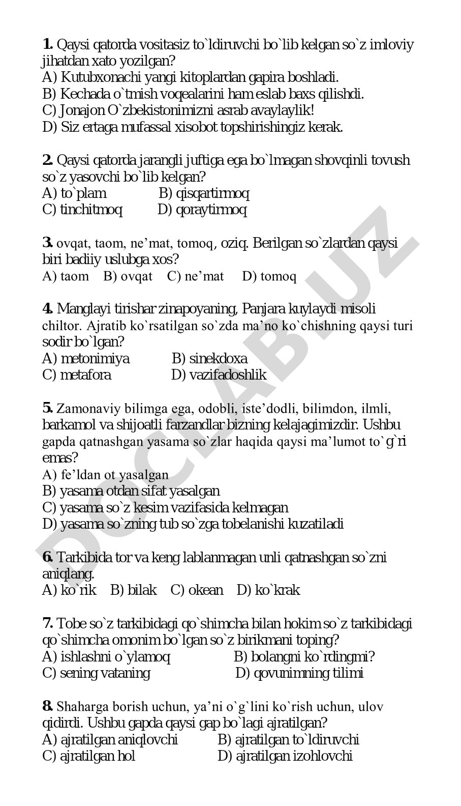 Ona tili test savollari