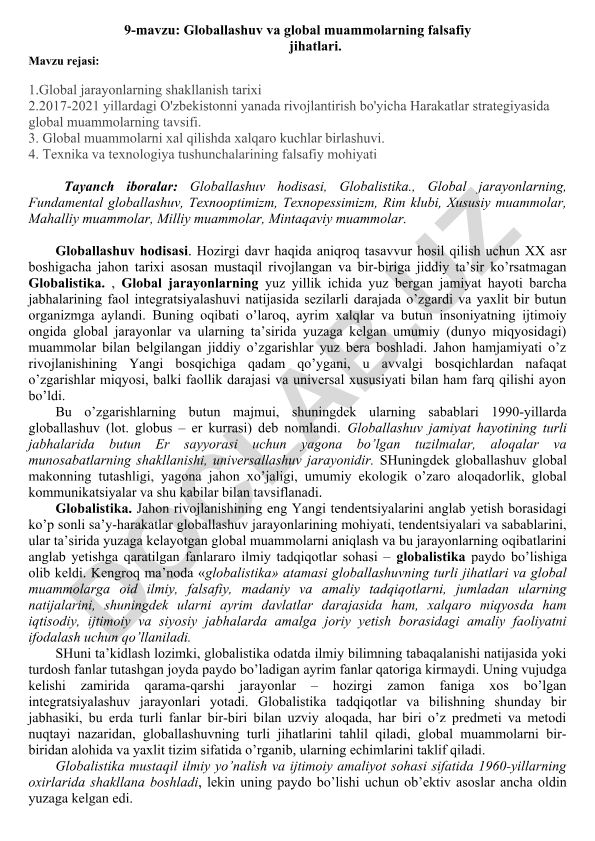 Globallashuv va global muammolarning falsafiy jihatlari