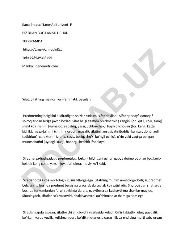 Sifatning ma'nosi va grammatik belgilari