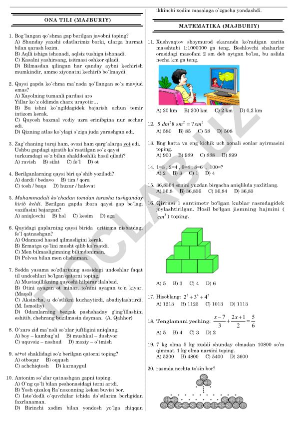 Ona tili fanidan test savollari