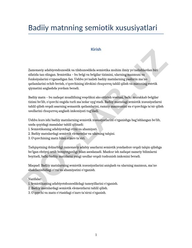 Badiiy matnning semiotik xususiyatlari