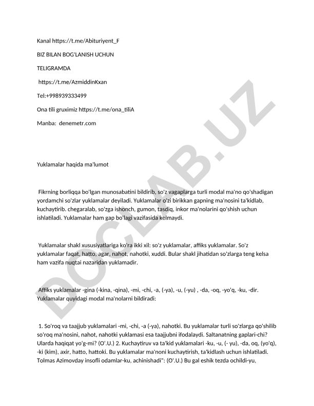 O'zbek tilida yuklamalar va ularning modal ma'nolari