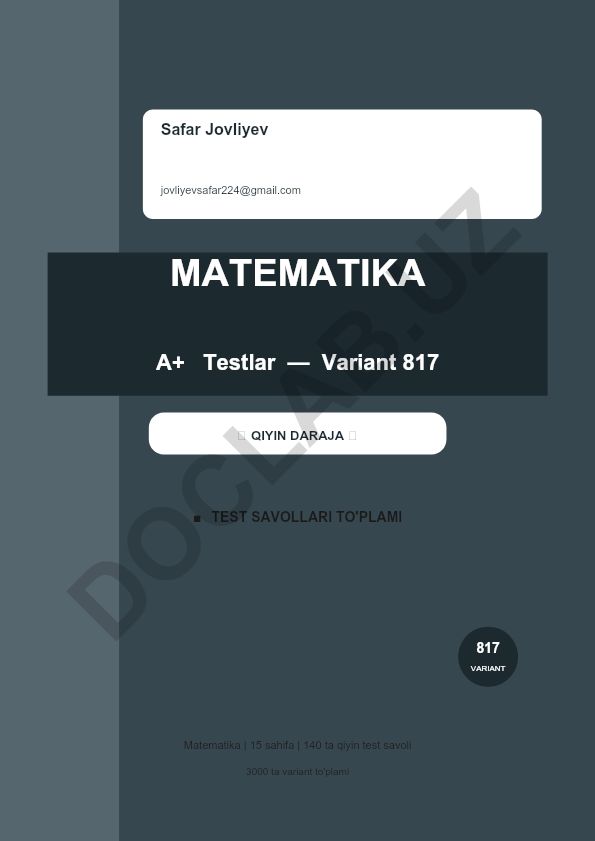 Matematika test savollari to'plami - Variant 817