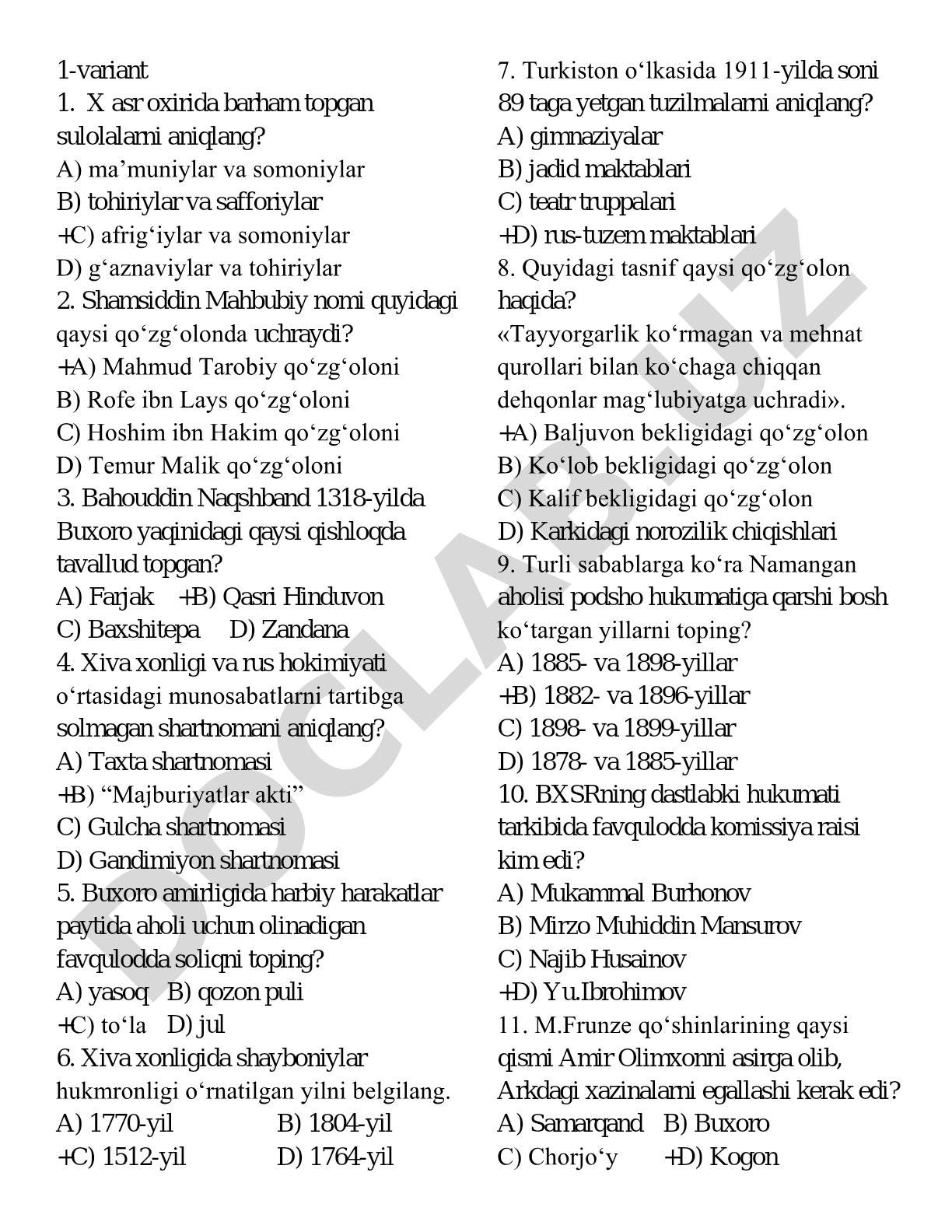 X asr oxirida barham topgan sulolalar va boshqa tarixiy savollar