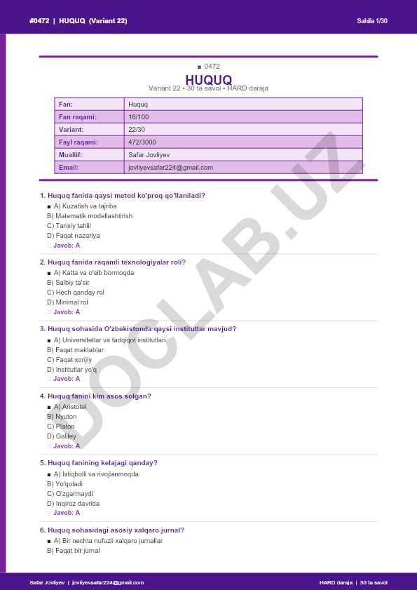 Huquq fanining metodlari, texnologiyalari va institutlari