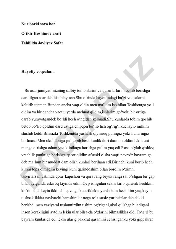 Nur borki soya bor asari tahlili va hayotiy tajribalar