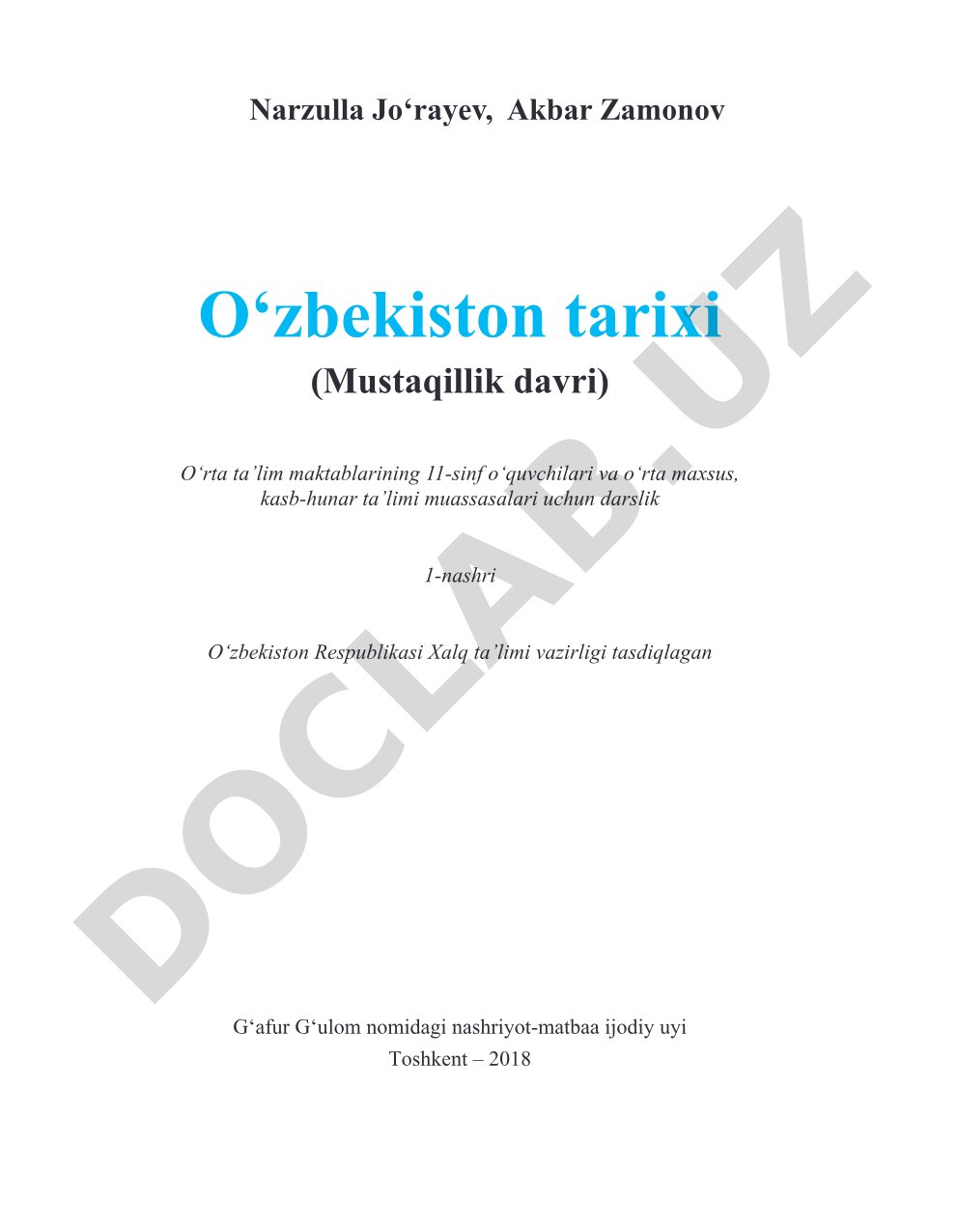 O‘zbekiston tarixi (Mustaqillik davri) 11-sinf darslik