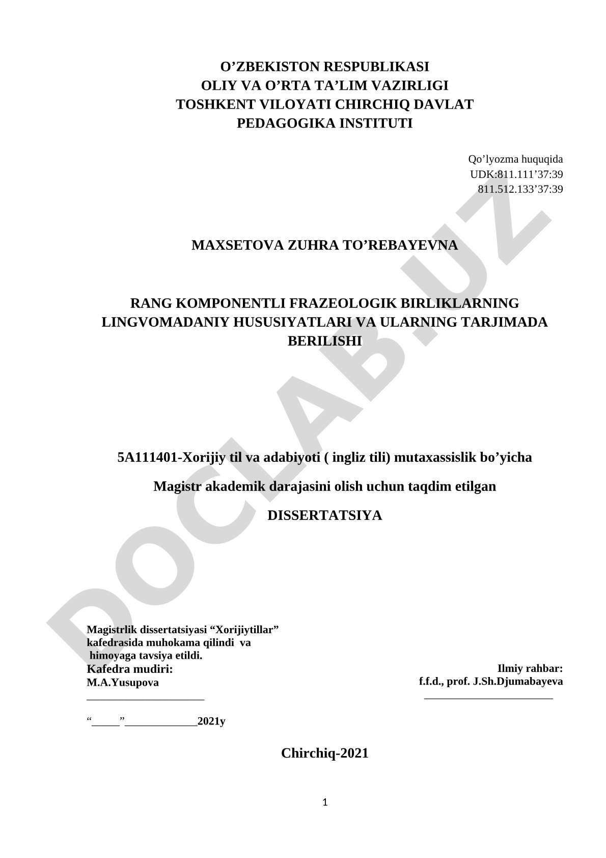Rang komponentli frazeologik birliklarning lingvomadaniy hususiyatlari va ularning tarjimada berilishi