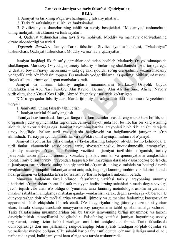 Jamiyat va tarix falsafasi. Qadriyatlar