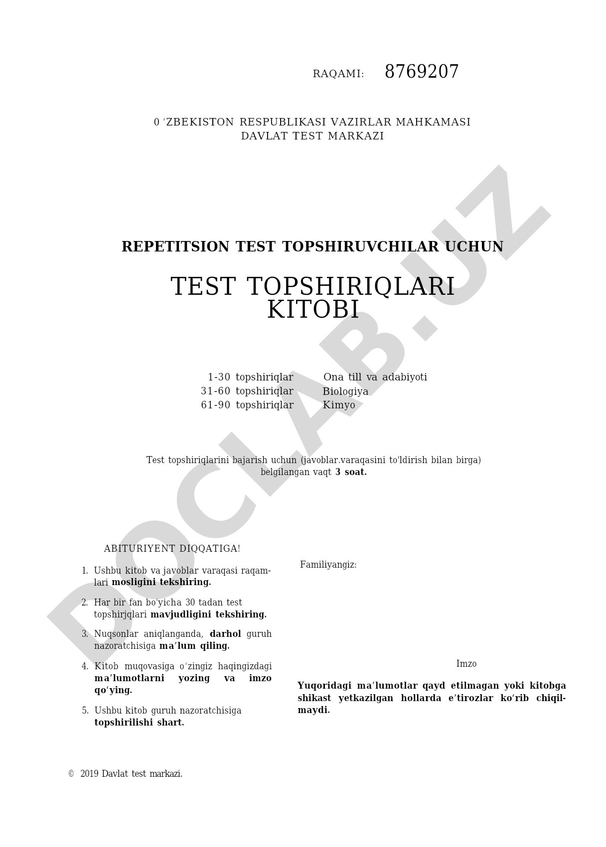 Ona tili va adabiyoti test topshiriqlari