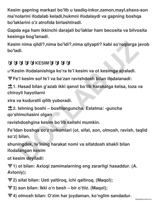 O'zbek tilida kesim va uning turlari