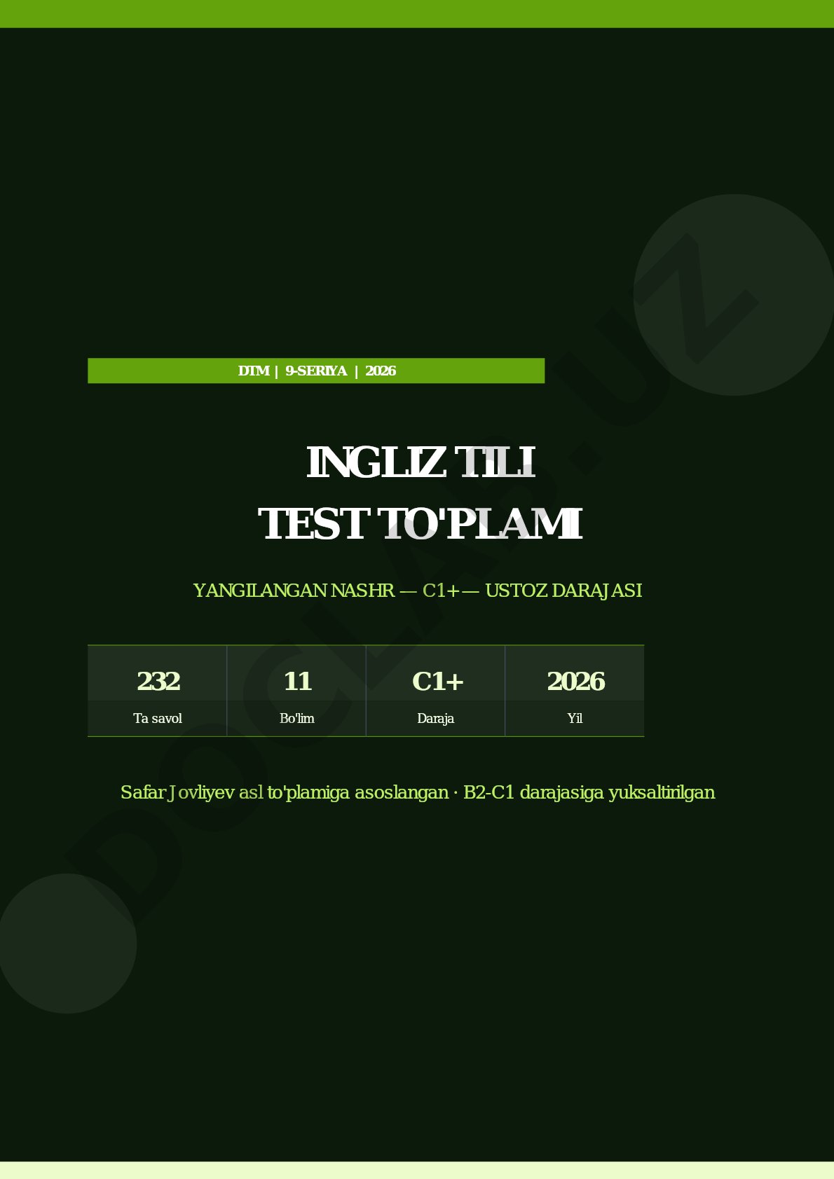 DTM 9-SERIYA 2026 INGLIZ TILI TEST TO'PLAMI C1+ USTOZ DARAJASI