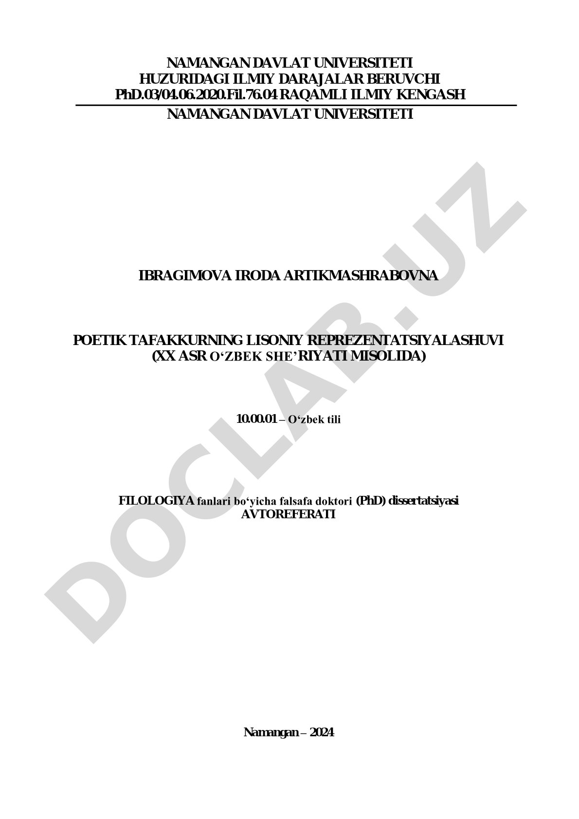 Poetik tafakkurning lisoniy reprezentatsiyalashuvi (XX asr o‘zbek she’riyati misolida)