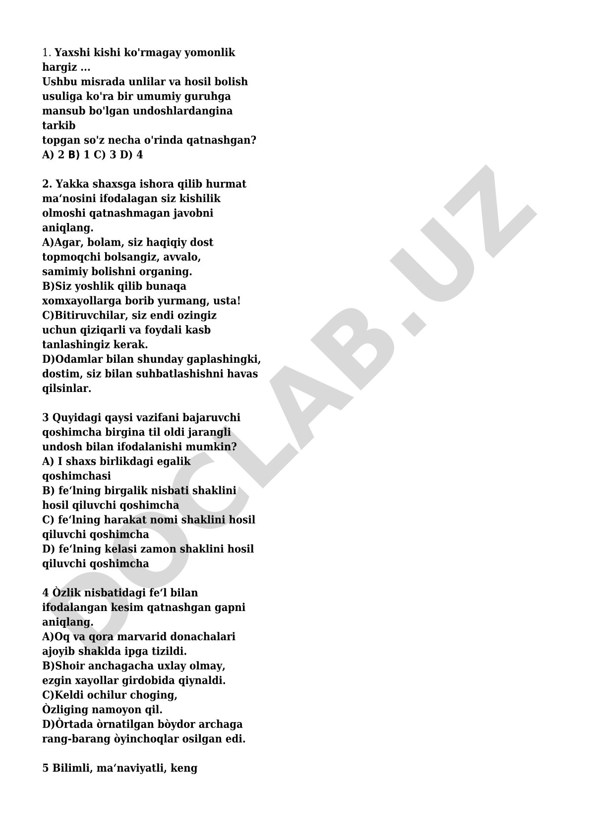 Ona tili test savollari