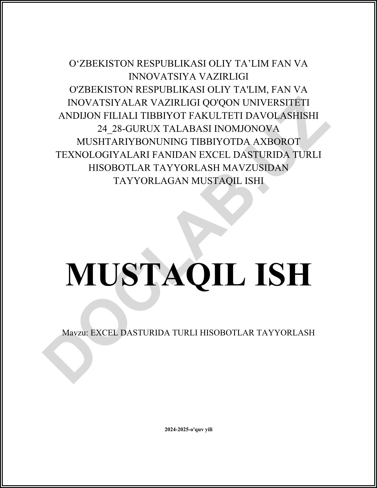 Excel dasturida turli hisobotlar tayyorlash