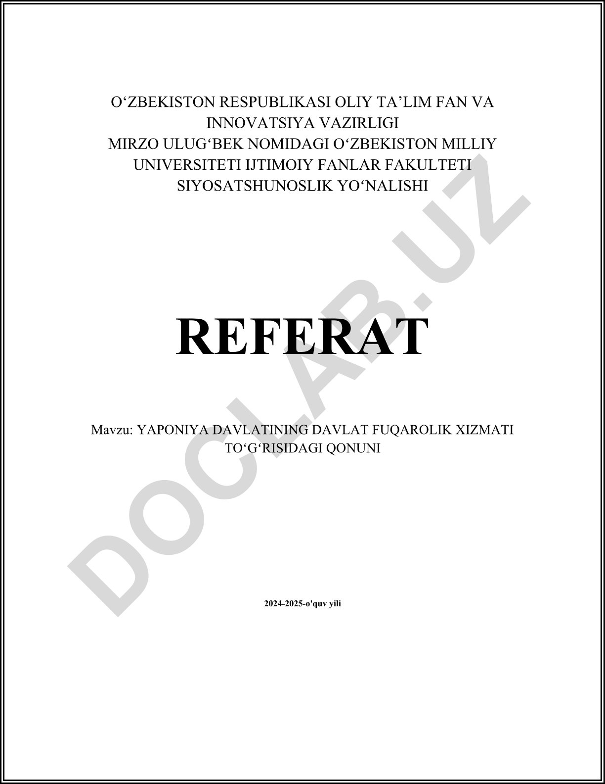 Yaponiya davlatining davlat fuqarolik xizmati to'g'risidagi qonuni
