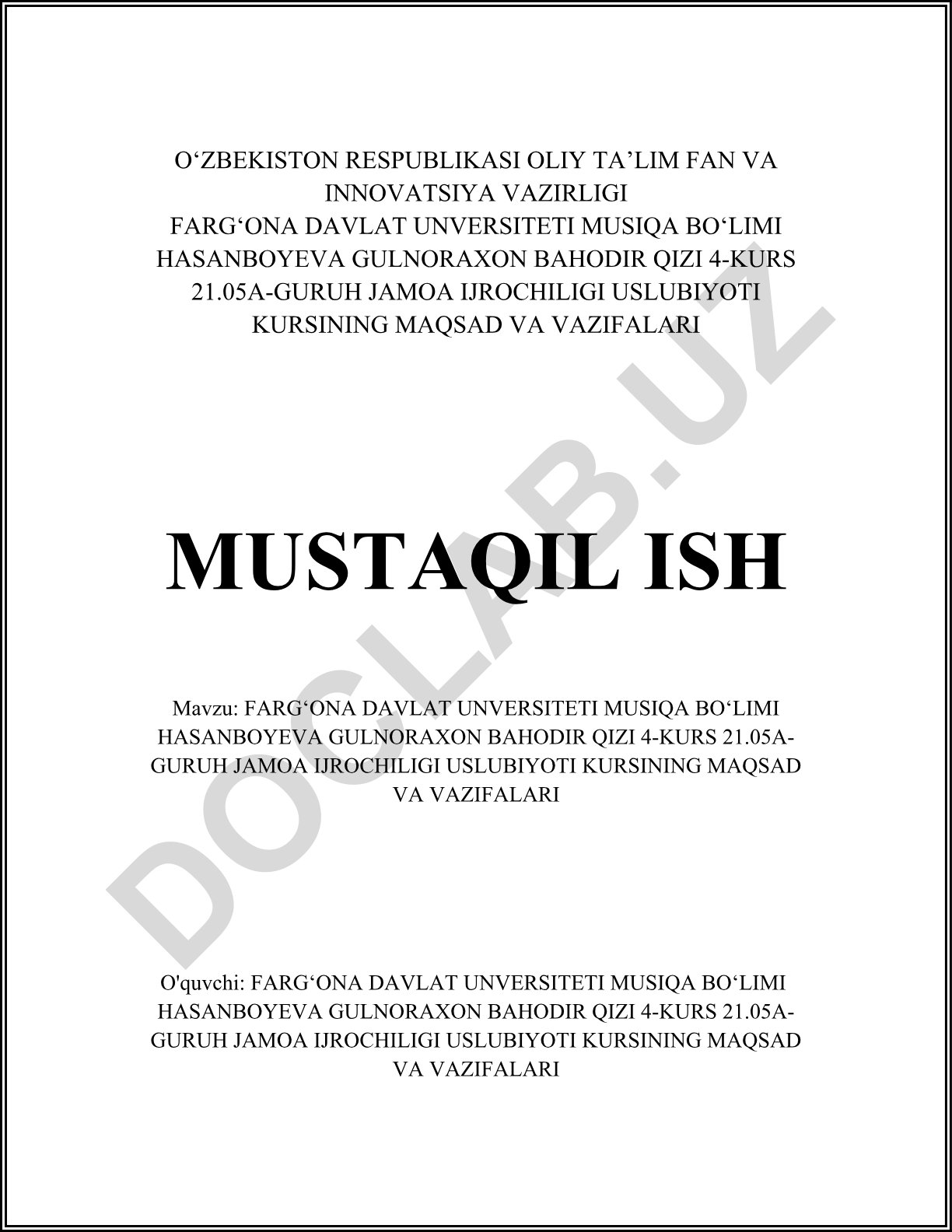Jamoa ijrochiligi uslubioti kursining maqsad va vazifalari