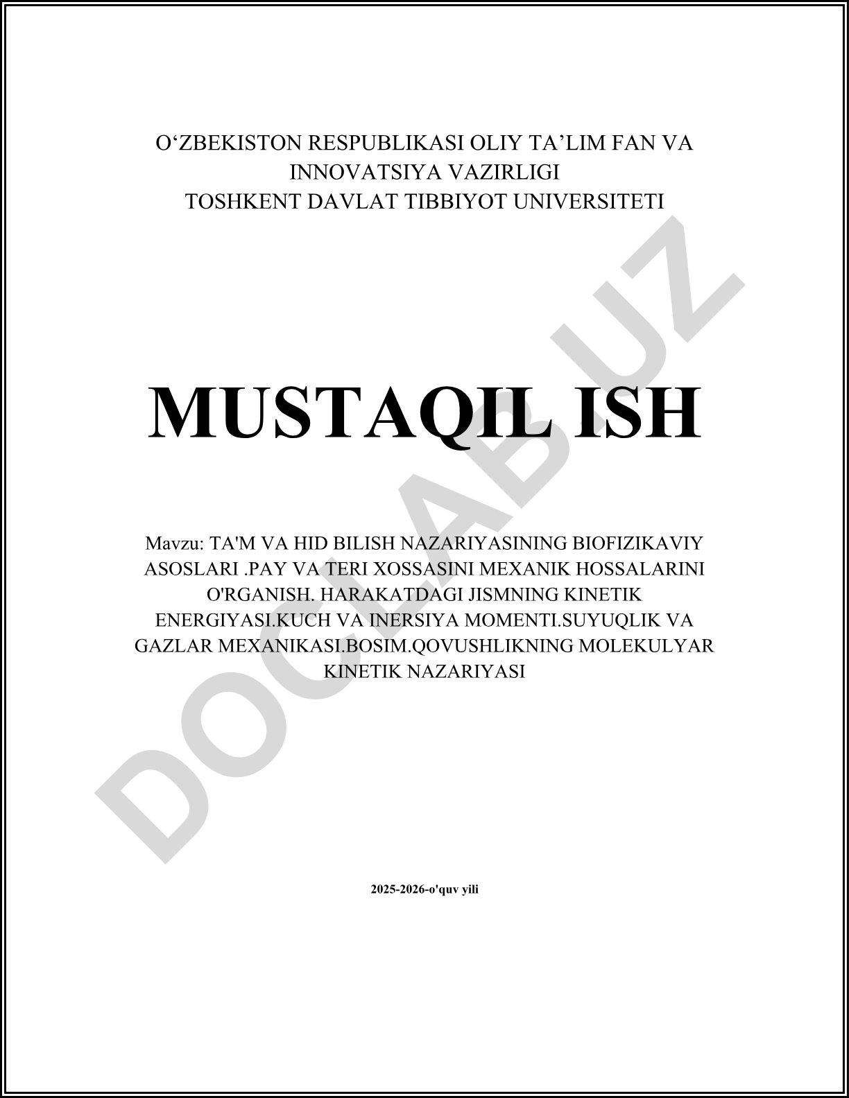 Ta'm va hid bilish nazariyasining biofizikaviy asoslari