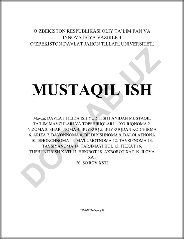 Davlat tilida ish yuritish fanidan mustaqil ta'lim mavzulari va topshiriqlari