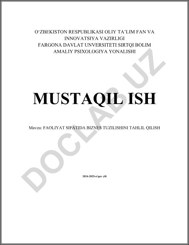 Faoliyat sifatida biznes tuzilishini tahlil qilish